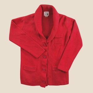 Vintage Sears Cardigan Women M Red Shawl Collar Button Chore Cottagecore Knit
